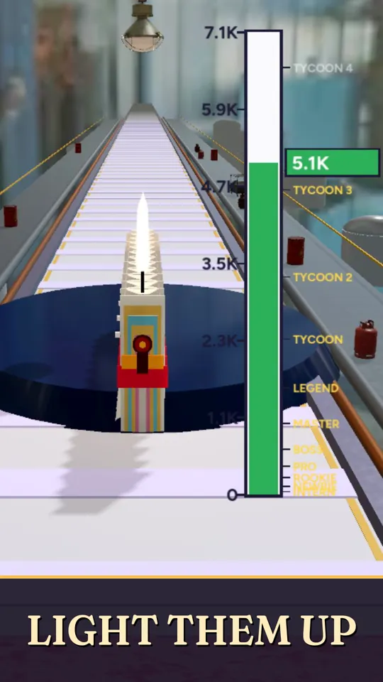 A lit candle beside the rank meter, climbing toward Tycoon