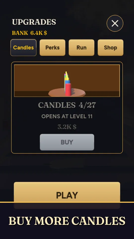 The upgrades shop, buying more candles