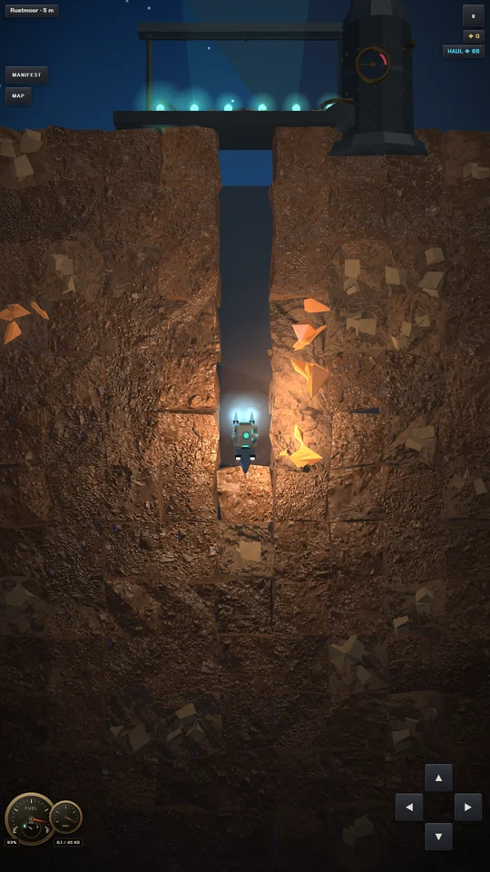 The drill ship dropping from the surface pad into its first shaft