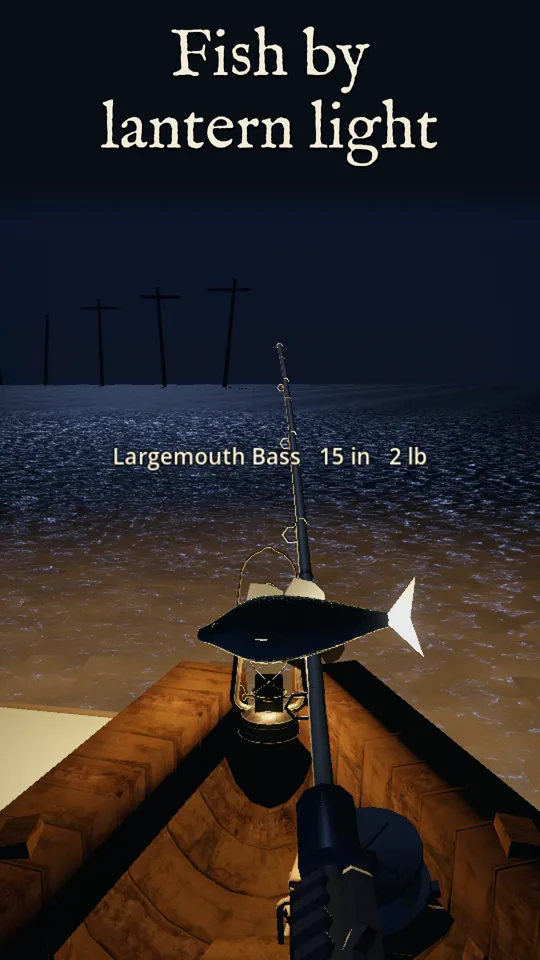 Fishing by lantern light at night