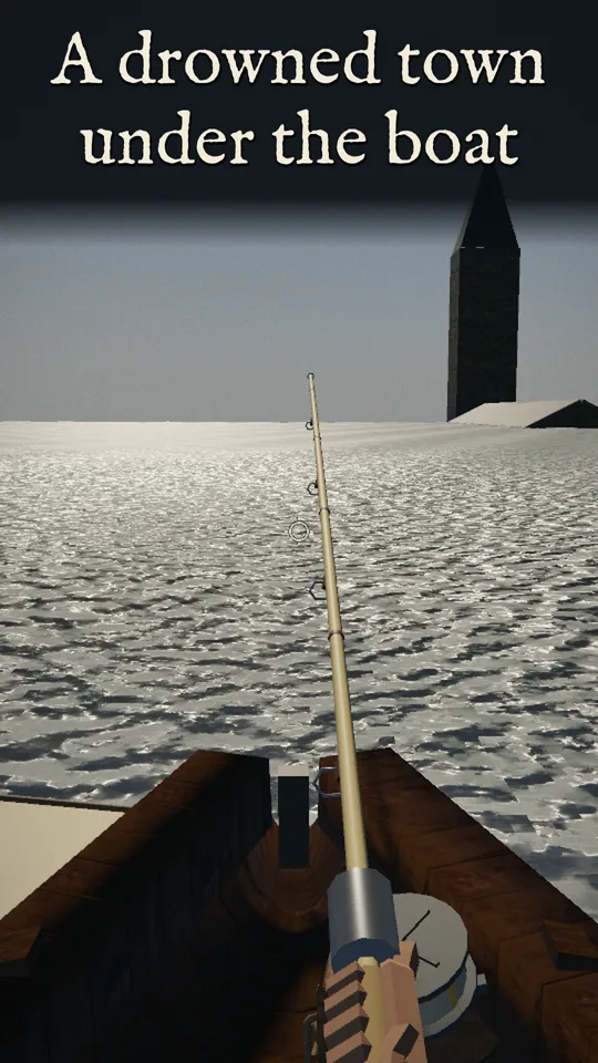 A drowned town's steeple beside the boat